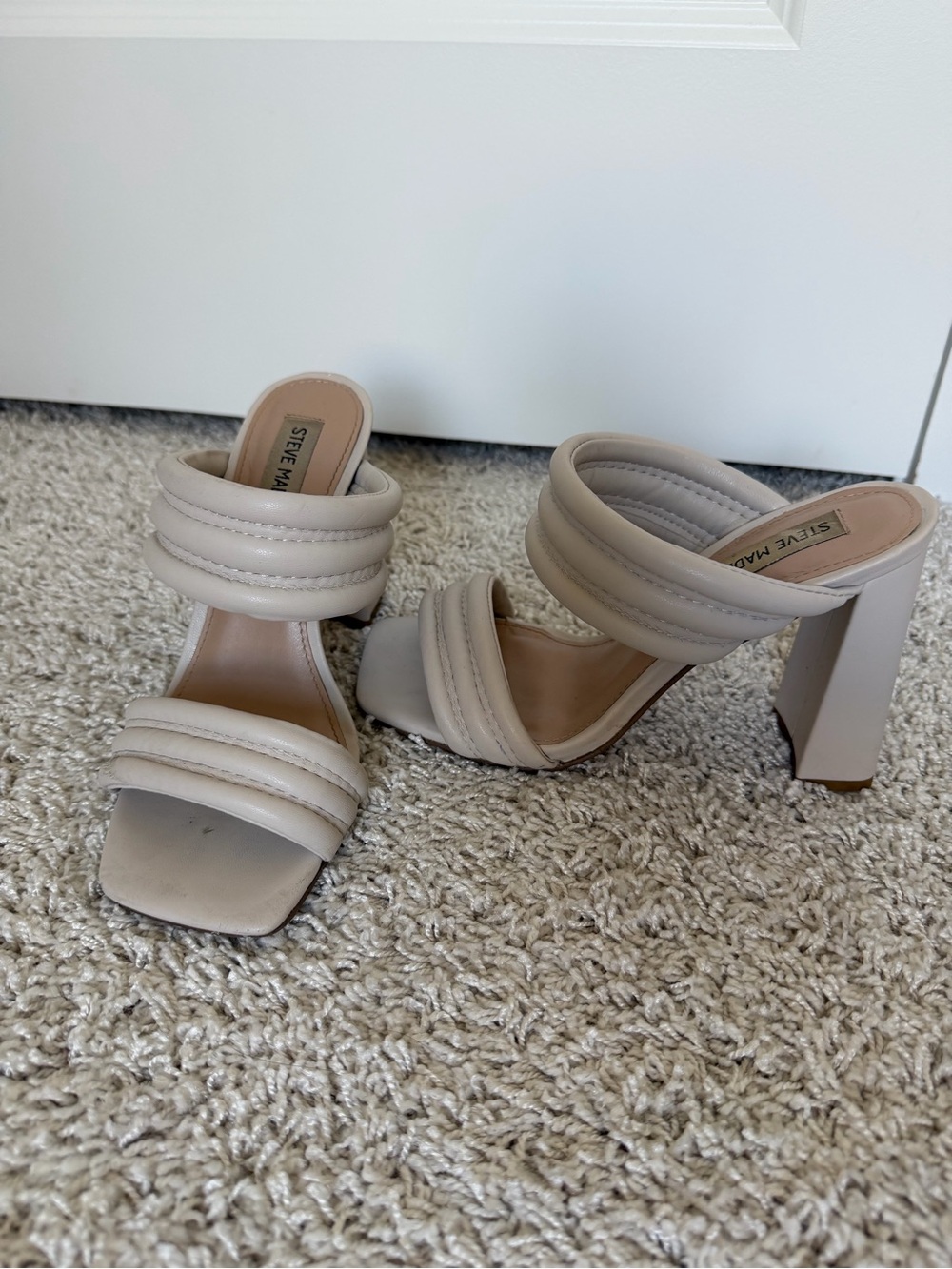 Steve Madden Padded Double-Strap Block Heel Sandals in Cream